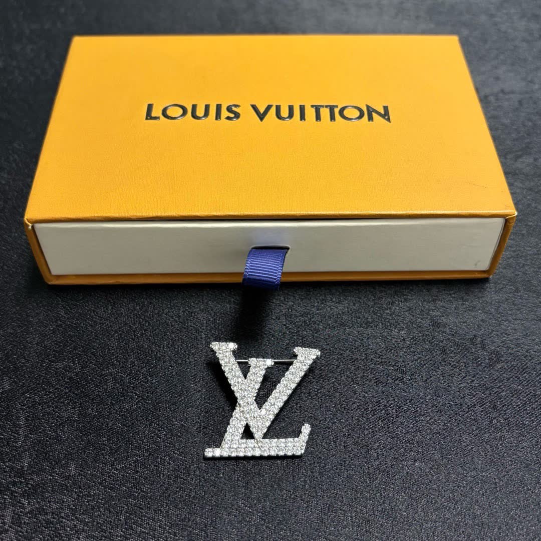 Louis Vuitton Silver Tone 'LV' Logo Brooch